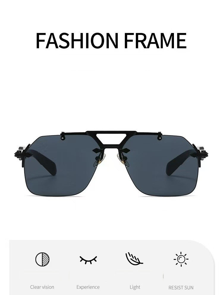 Novos Óculos de Sol Masculinos Steampunk Design de Haste Dupla Óculos de Piloto Sem Aro Proteção UV Óculos de Proteção Retrô