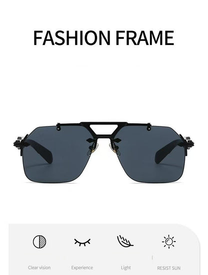 Novos Óculos de Sol Masculinos Steampunk Design de Haste Dupla Óculos de Piloto Sem Aro Proteção UV Óculos de Proteção Retrô