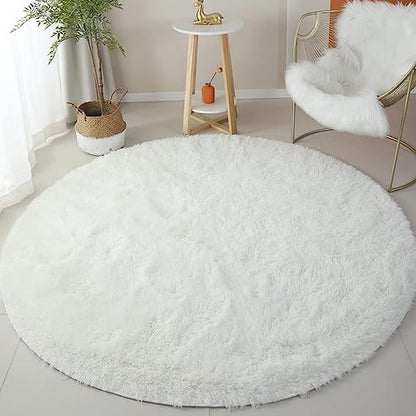 100/120/140/160 Round Rug Fluffy Soft Area Rugs for Kids Girls Room Princess Castle Plush Shag Carpet Cute Circle Bedroom Decor