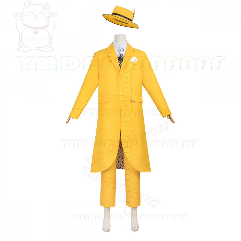 Anime JimCarry Mask Man Yellow Long Suit Cosplay Set Green Face Man Halloween Costume New