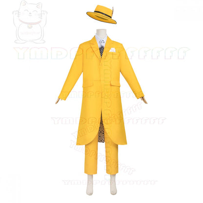 Anime JimCarry Mask Man Yellow Long Suit Cosplay Set Green Face Man Halloween Costume New