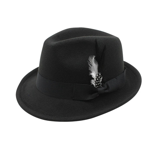 Men's Classic Solid Color Fedora Feather Decoration Elegant Gentleman Style Jazz Hat Suitable for Party and Dance Hall Venues
