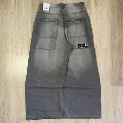 Y2K Fashion New Oversize Pocket Letter Embroidered Baggy Jeans Women High Street Vintage Hip Hop Popular Casual Wide-leg Pants