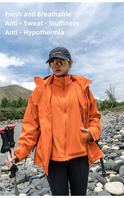 Nu-June Women's Winter Hiking Jacket 3 in 1 plus size Fleeced Clothing Men's Windbreaker Waterproof Hoodie Jackets Outdoor