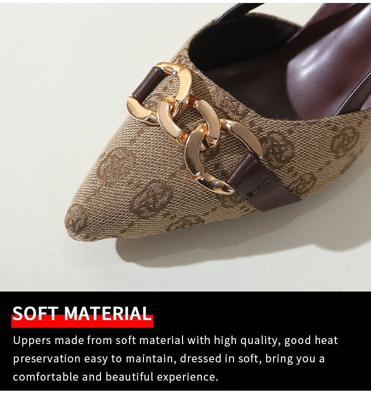 2025 Women's Fashion Baotou Sandals Spring New Pointed Head Shallow Mouth Metal Buckle Anti-slip Wear-resistant High Heels