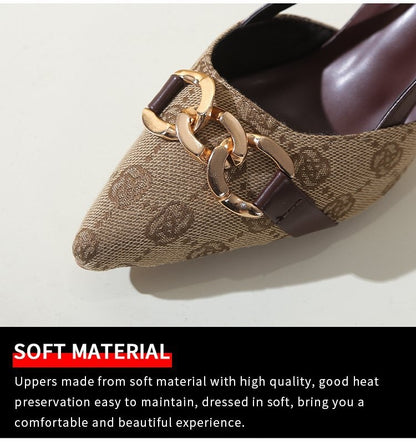 2025 Women's Fashion Baotou Sandals Spring New Pointed Head Shallow Mouth Metal Buckle Anti-slip Wear-resistant High Heels