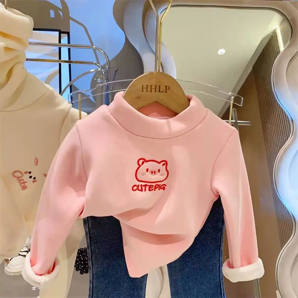 Warm and Cozy Unisex Children Fleece-Lined Base Layer Animal Sweatshirt Tops for Autumn and Winter Girls Cute Outerwear Clothes