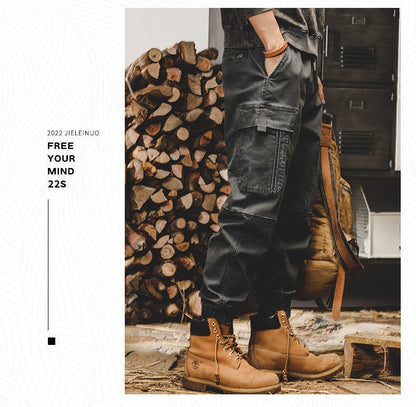 Calça Cargo Masculina ARENS Techwear Preta Calça Cargo Masculina Vintage Japonesa Streetwear Hip Hop Bolsos Estilo Safari Casual Solta