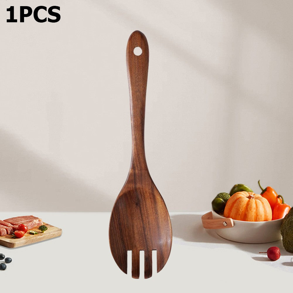 2pcs Salad Spoons 10-inch Durable Acacia Wood Cutlery Set Salad Mixer Fork And Spoon Salad Servers Spcoons Cooking Utensils