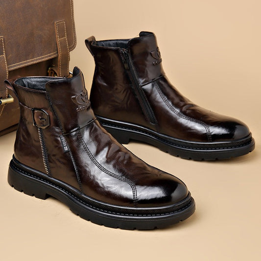 British-style Men's Casual Retro Chelsea Boots for Men Autumn Winter Cow Leather Shoes Male Fashion New Designer Ankle Boots Man