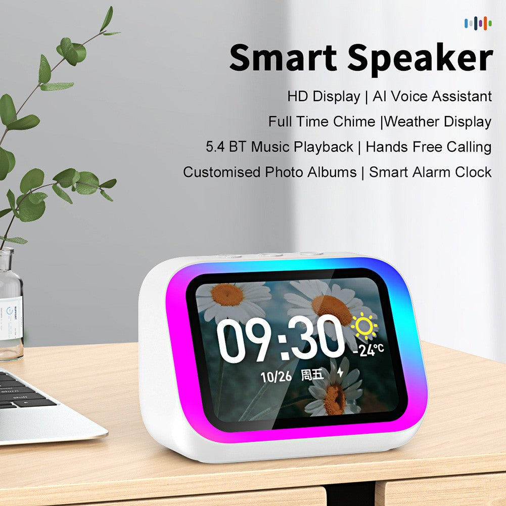 Smart Speaker Assistente de Voz Portátil Bluetooth Despertador com Tela Touch HD para Decoração de Quarto