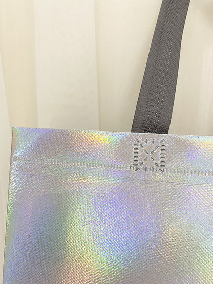 10Pcs Reusable Silver Laser Tote Bag Durable Non Woven Gift Shopping Bag for Wedding Bridesmaid Party Birthday Eco Friendly
