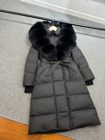 Janveny New Winter Long Hooded Puffer Jacket Women Warm Thickened Real Fox Fur Collar White Goose Down Jacket Waterproof Parkas