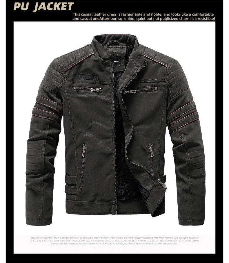 Men's autumn and winter frosted leather jacket, fashionable slim fit and brushed motorcycle fashion brand slim fit jacket