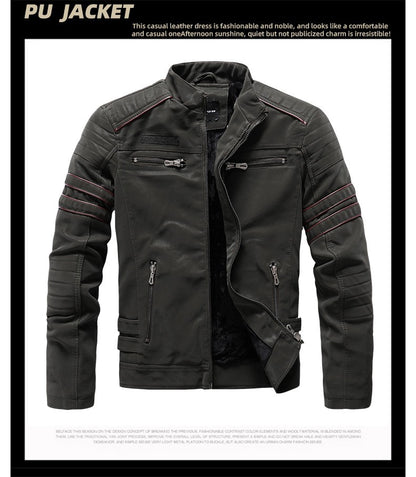 Men's autumn and winter frosted leather jacket, fashionable slim fit and brushed motorcycle fashion brand slim fit jacket