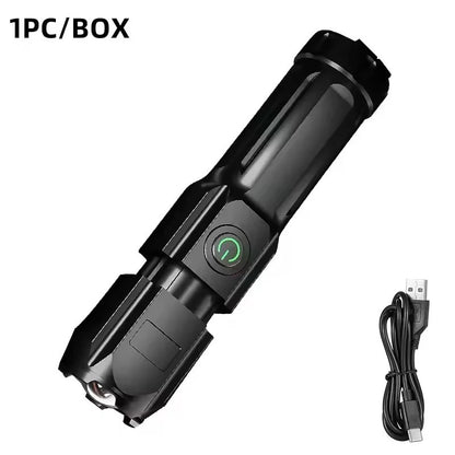LED Camping Torch Flashlight High Power Rechargeable USB Spotlight Zoom Lantern Built-in Battery For Fishing Outdoor Waterproof