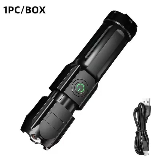 LED Camping Torch Flashlight High Power Rechargeable USB Spotlight Zoom Lantern Built-in Battery For Fishing Outdoor Waterproof