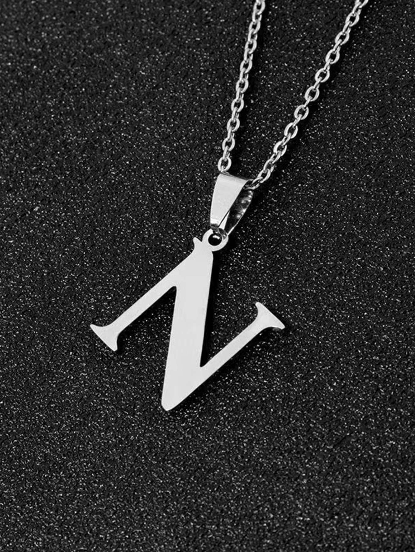 DGIDDK Aço Inoxidável Moda Simples A-Z Colar de Letra Pequena Pingente Inicial Corrente Fina Alfabeto Joia de Presente para Homens e Mulheres
