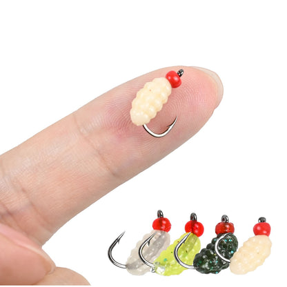 Micro Soft Fishing Lures with Hook 20/40Pcs Maggot Insect Fly Fishing Wet Lure Worm Bait for Trout Perch Bass Fishing Tackle