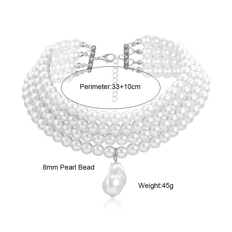 Colar Choker Clássico Camadas Fio Pérolas Redondas para Mulheres, Pingente de Pérola Barroca Irregular, Presente de Casamento
