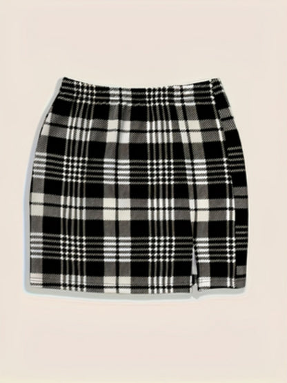 Women's fashionable new checked casual versatile women's large-sized mid-length skirt, two-piece set