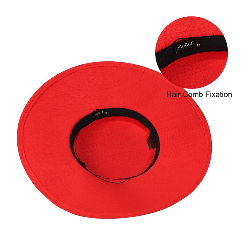 FS Elegante Chapéu de Aba Larga Marfim Feminino Grande Laço Ocasião Formal Kentucky Boné Feminino Casamento Coquetel Festa Fedora de Topo Reto 2024