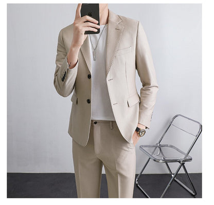 Autumn Men's Clothing Light Luxury Business Leisure Suit Jacket Set Streetwear Elegant Korean Popular Clothes Slim Pants Suit