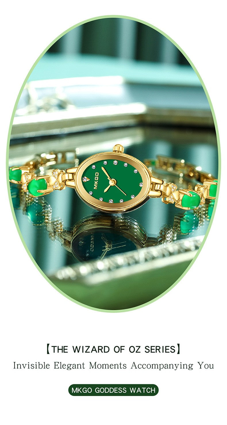 MKGO Women's Fashion Bracelet Watch Luxury Quartz Ladies Watch 30M Waterproof Premium Exquisite Emerald Crystal Female Watches