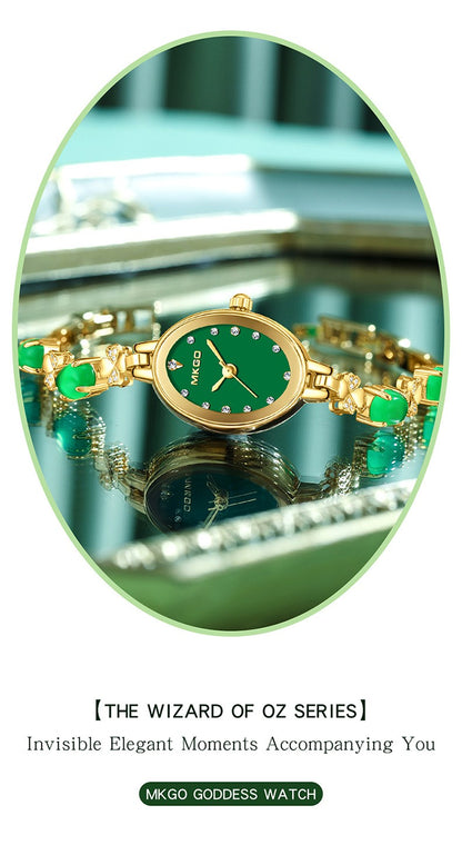 MKGO Women's Fashion Bracelet Watch Luxury Quartz Ladies Watch 30M Waterproof Premium Exquisite Emerald Crystal Female Watches