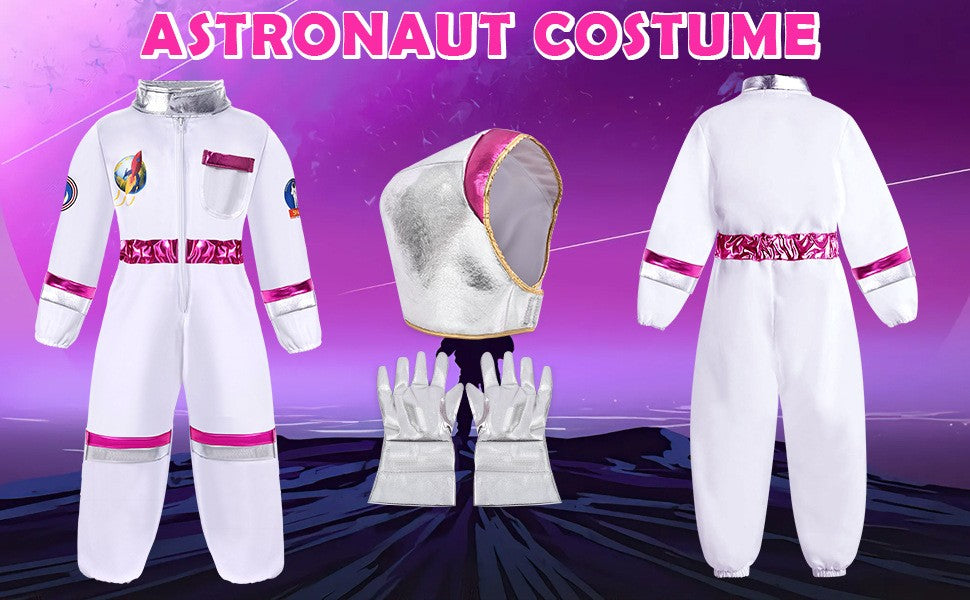 Halloween Astronaut Cosplay Costume Kids Boy Girl Jumpsuit Cartoon Space Party Spaceman Outfit White Spacesuit Bodysuit Clothing