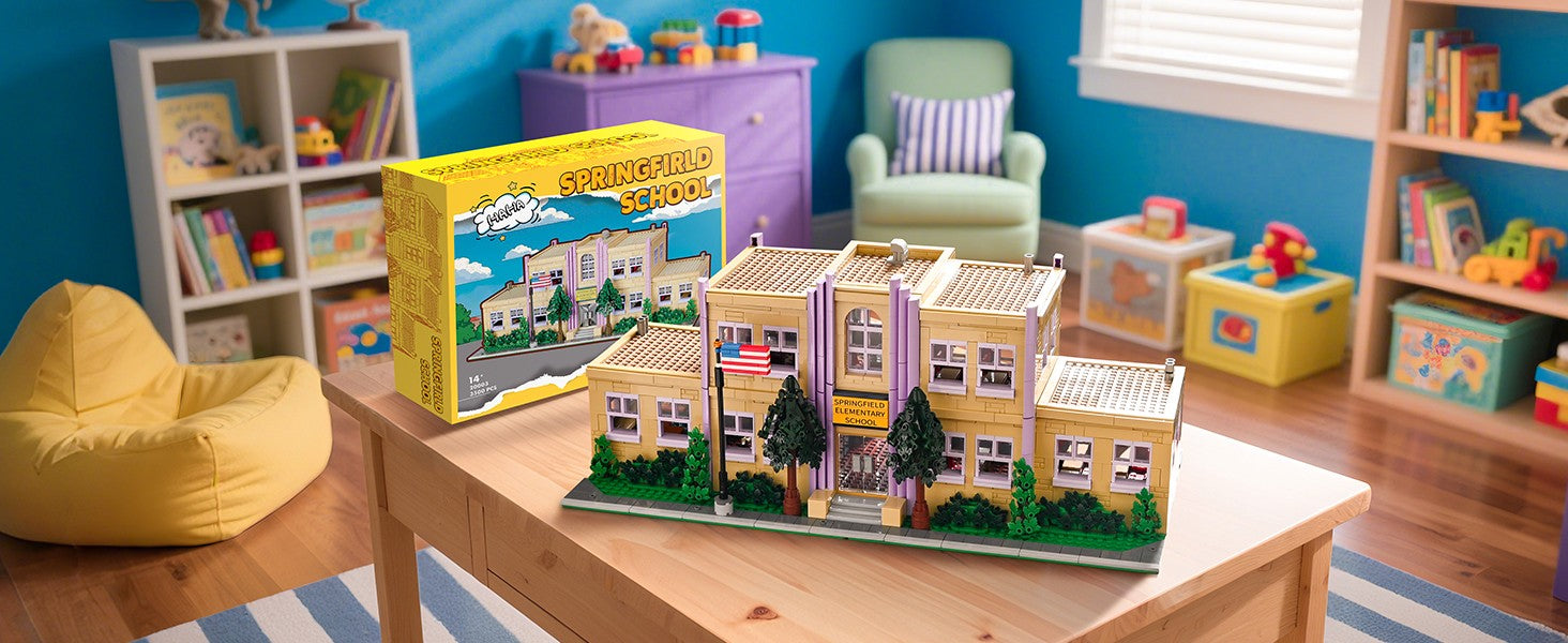 3500PCS Springfield Elementary School Building Blocks Idea Anime Street View Modular Architecture Brick Model Bricks Toys for Adults Christmas Gift