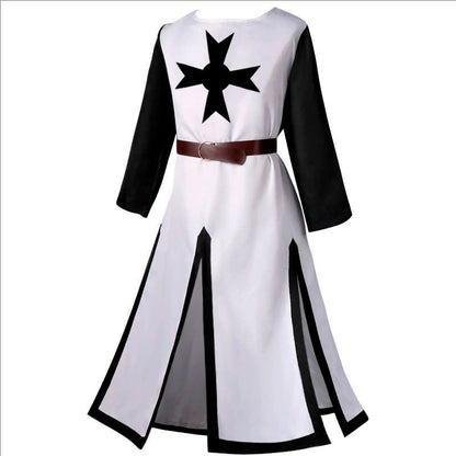 Men's Medieval Templar Knight Surcoat Set Renaissance Warrior Tunic Cloak with Belt Halloween Cosplay Outfit