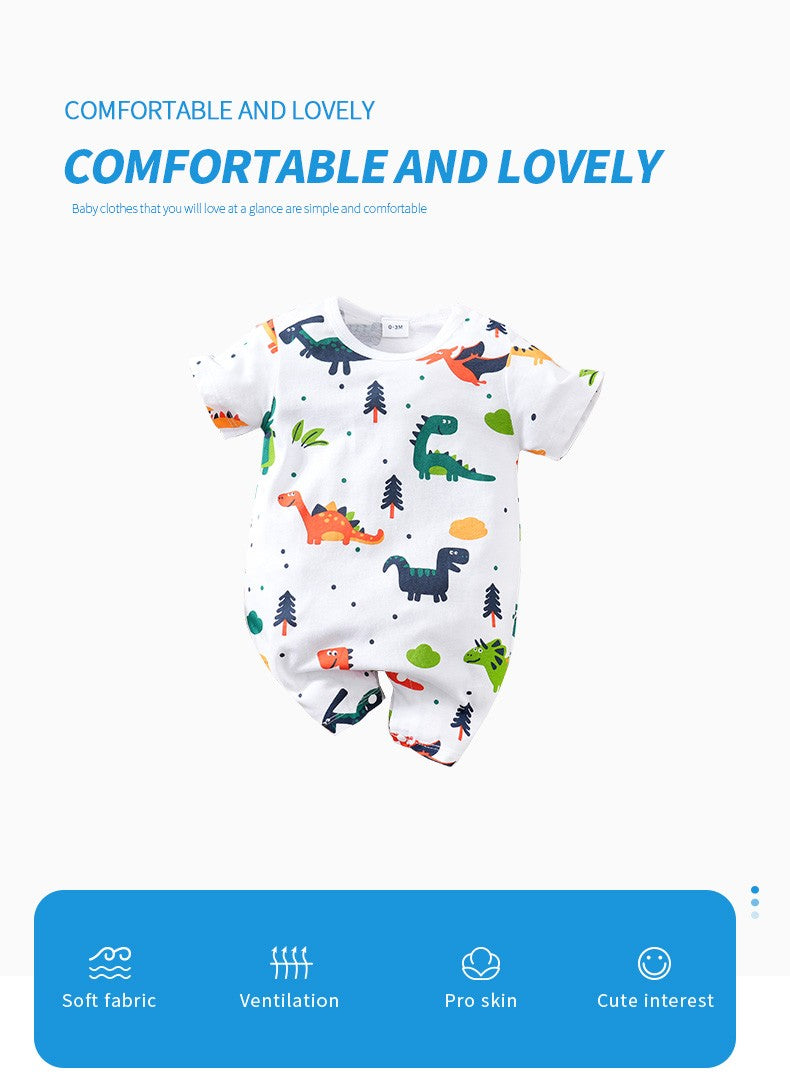 Newborn Clothes Cute Cartoon Dinosaur Full Print CottonComfortable And SoftSummer Boys And Girls0-18 Short Sleeved Baby Jumpsuit