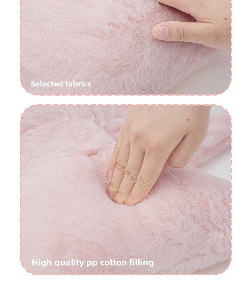Pink bow ribbon couch pillow imitation rabbit fur comfortable car seat cushion ins style simple all-match back cushion
