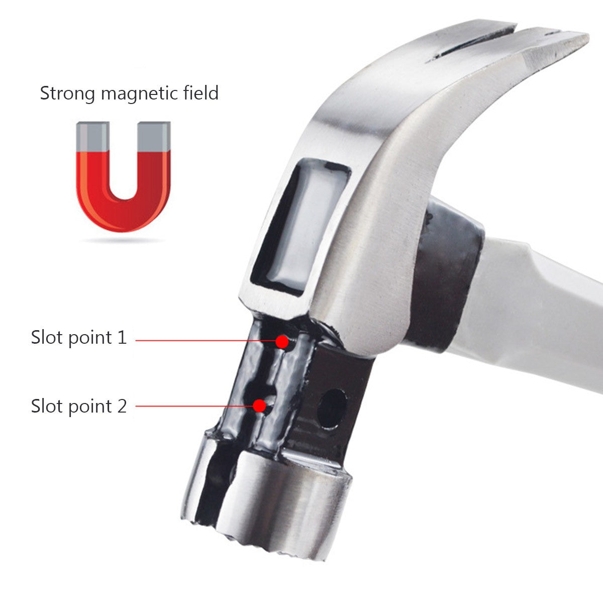 Martelo de Aço Multifuncional Antiderrapante à Prova de Choque, Ferramenta Manual Martelo de Garra Magnético para Marcenaria, Martelo de Sucção Automática de Prego