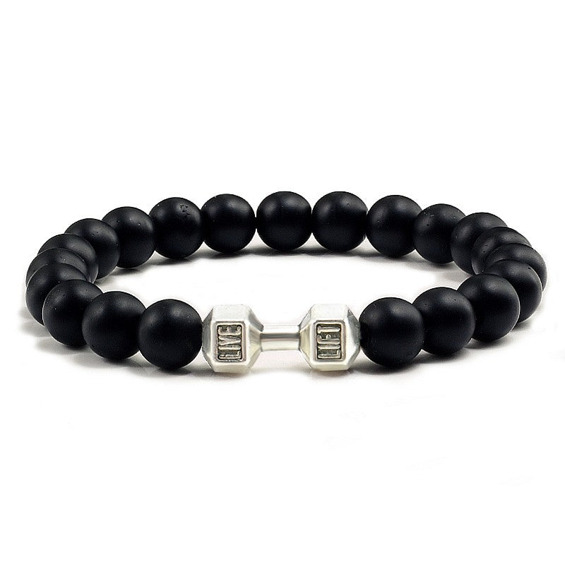 Pulseira Feminina/Masculina Ajustável Desgastada Preta, com Contas, Haltere, Joias de Yoga, Braceletes Originais