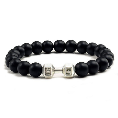 Pulseira Feminina/Masculina Ajustável Desgastada Preta, com Contas, Haltere, Joias de Yoga, Braceletes Originais