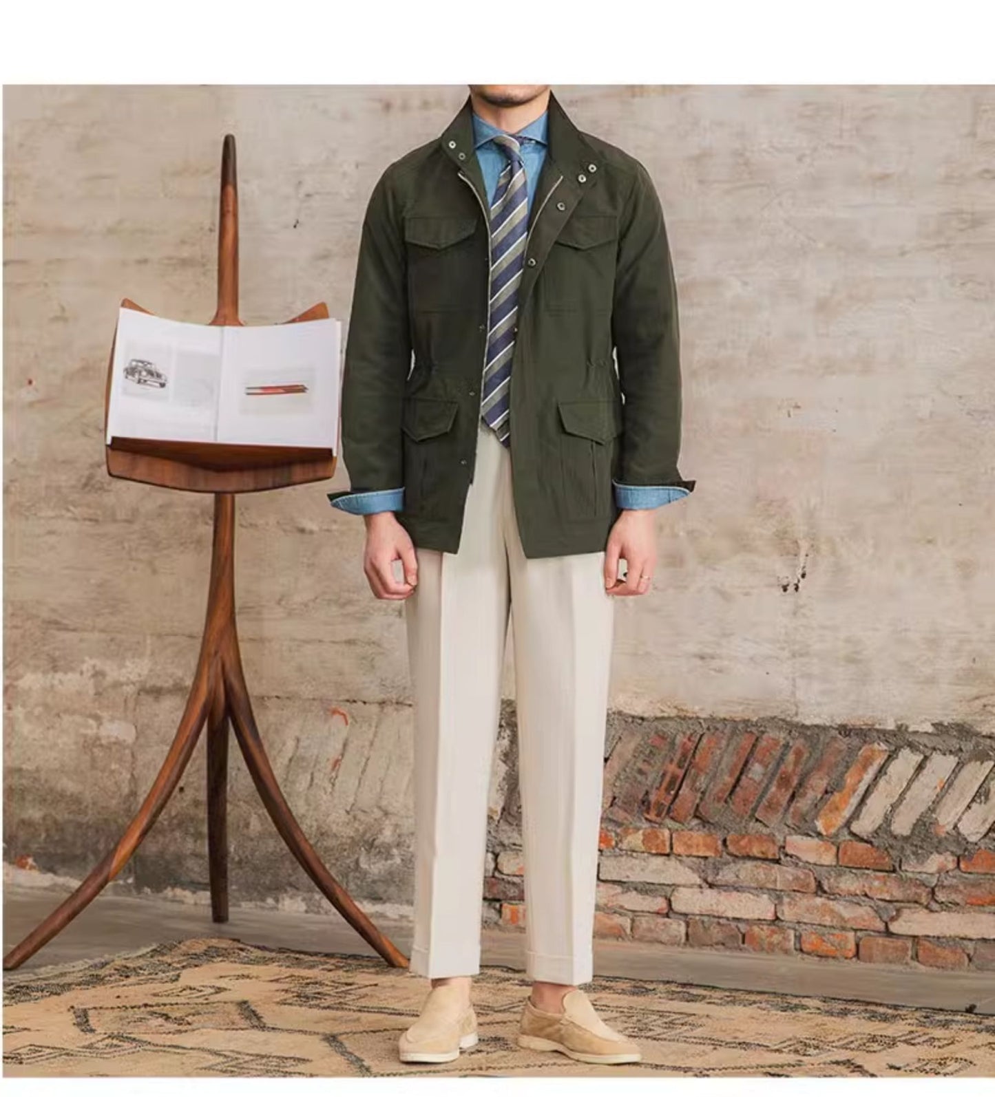 Three Spring and Summer Light Vertical Collar Waist Half Hanging M65 British Jacket Men's Retro Hunting Wear Waterproof Jacket