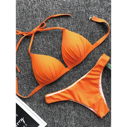 Triangle Bikini Push Up Bathing Suit Women Solid Split Halter Micro Bikini Two Piece Sets 2025 New Brazilian Bathing Suit Female