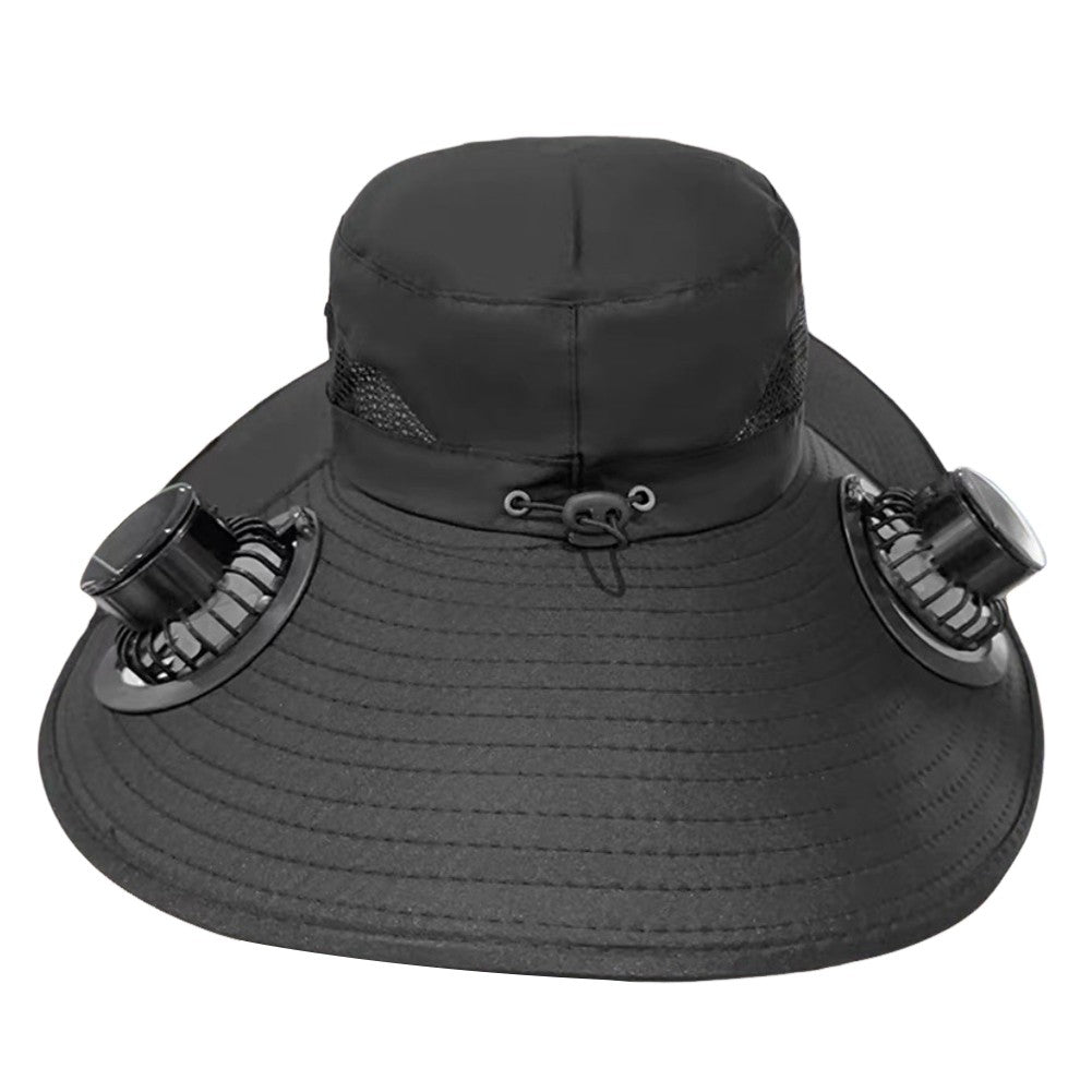 Wide Brim Solar Fan Hat Sun Bucket Hat UV Protection Fishing Hat with 2 Removable Fan Sun Visor Hat for Men Women Fishing