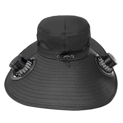Wide Brim Solar Fan Hat Sun Bucket Hat UV Protection Fishing Hat with 2 Removable Fan Sun Visor Hat for Men Women Fishing