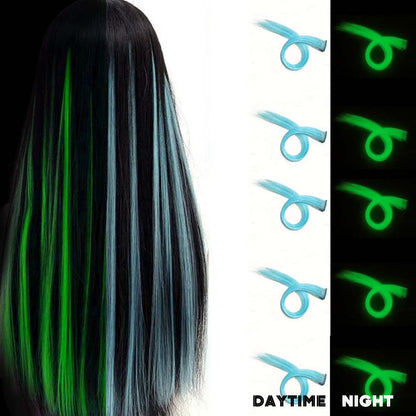5 Unidades Mechas de Cabelo Luminosas Sintéticas Neon Presilha Fake Acessórios de Cabelo para Festas Extensão de Cabelo Brilha no Escuro Y2K