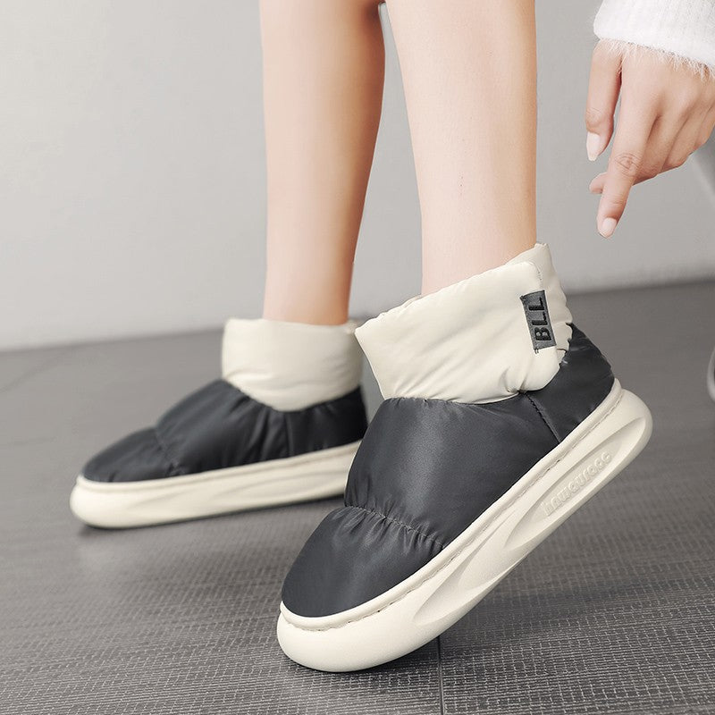 Outdoor Plush Warm Men's Snow Boots Winter Couple Cotton Shoes Down Non-Slip Waterproof Fashion Kids Shoes Slip on Soft Sneakers