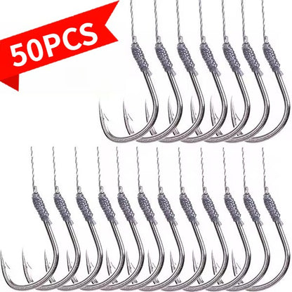 50 Anzóis Pequenos Com Linha PE 3#-8# Anzóis Pré-Amarrados String Hook Sub-linha para Pesca de Carpa