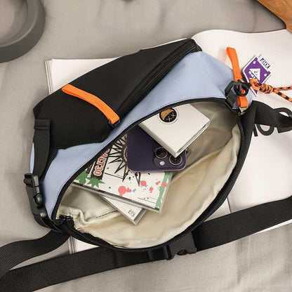 Couple style color blocked large capacity fashionable single shoulder crossbody bag, casual sports chest bag waist bag