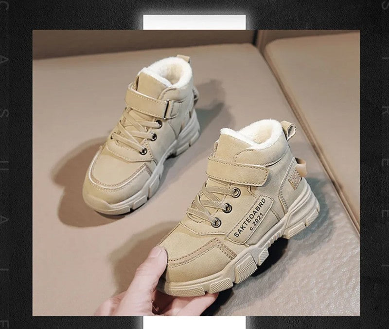 Winter Children's Boots Boys Plus Cashmere Thicken Warm Snow Boots Girls Non-slip Outdoor Boots Student Shoes Hiking Shoes