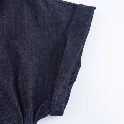 ETJ 2025  Spring New 1975 series denim MIDI dress with lapel side zipper fashion wrinkle waist slim elegant dress