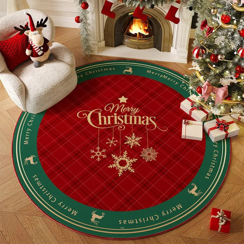 VIKAMA Christmas Atmosphere Round Rug Non-Slip Durable Living Room Sofa Mat Study Office Carpet Festive Home Decor