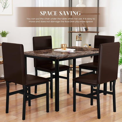 Modern 5-Piece Dining Set with Faux Marble Table and 4 Chairs