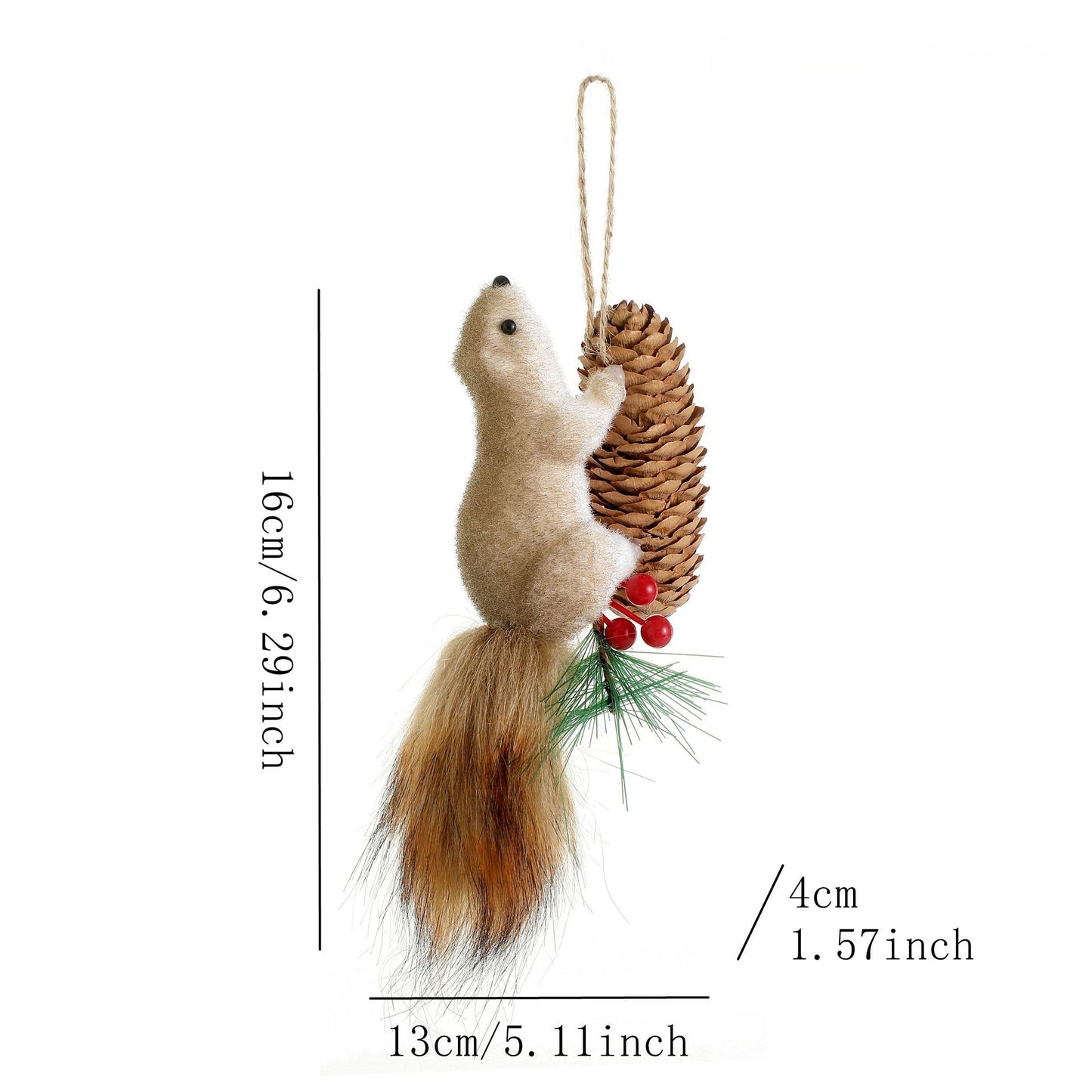 Christmas Squirrel Hanging Ornaments,Squirrel Pinecones & Berries, Rustic Winter Forest Decor for Christmas Tree, New Year Party